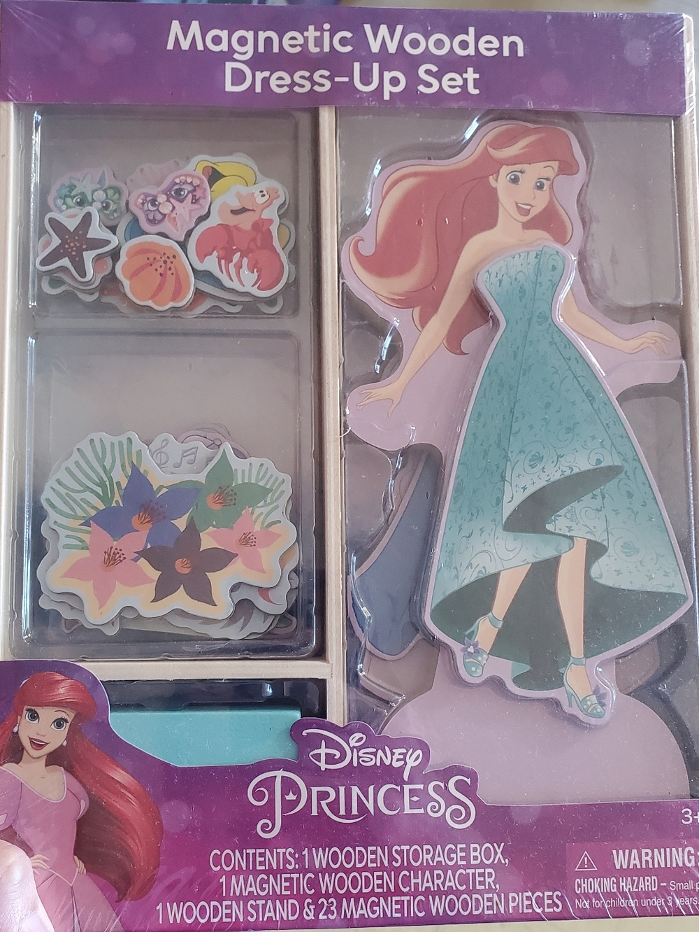 Disney Princess Magnetic Wooden Dress-Up Set - Ariel, New In Plastic